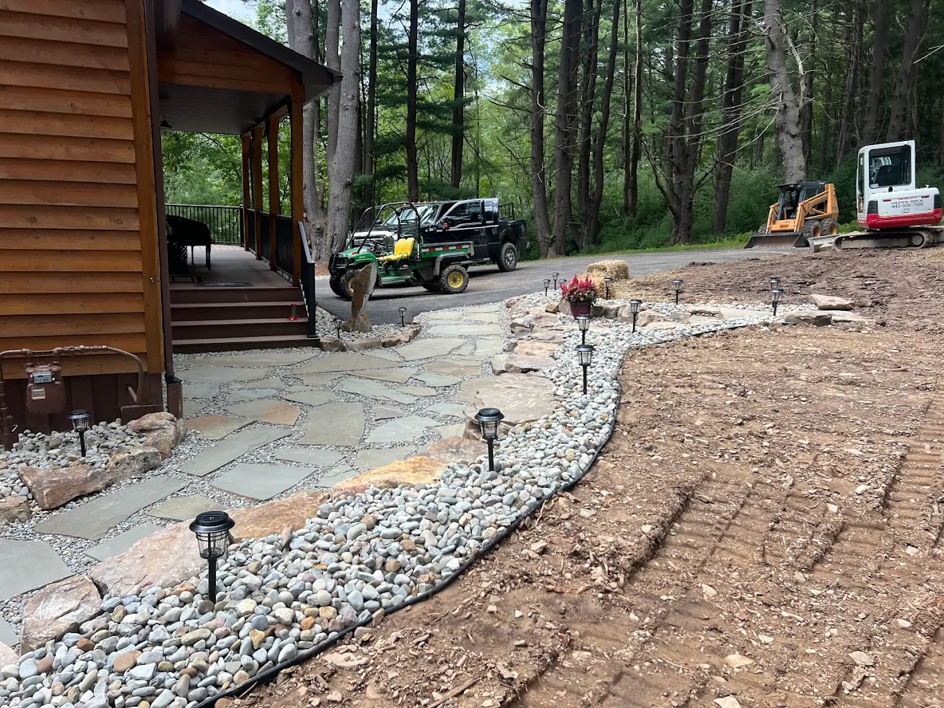 Planting lawns, creating gardens and hardscaping.